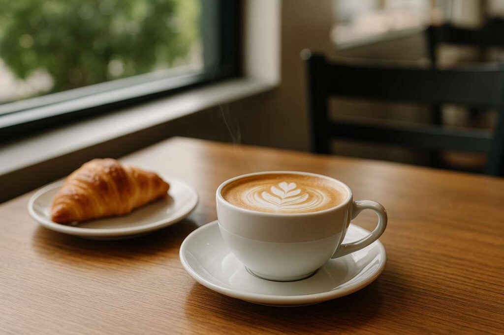 coffee and croissant at local cafe local business directory A Burnaby Neighbourhood Food Tour coffee and croissant at local cafe local business directory