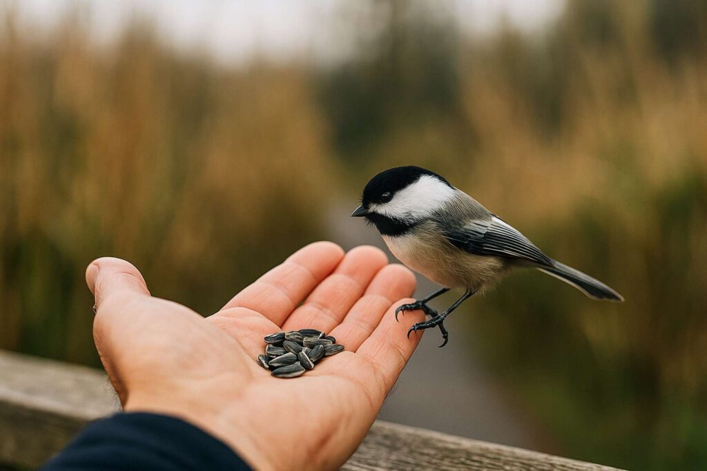 hand feeding bird seeds delta birdwatching experience Burnaby Date Night Ideas hand feeding bird seeds burnaby birdwatching experience