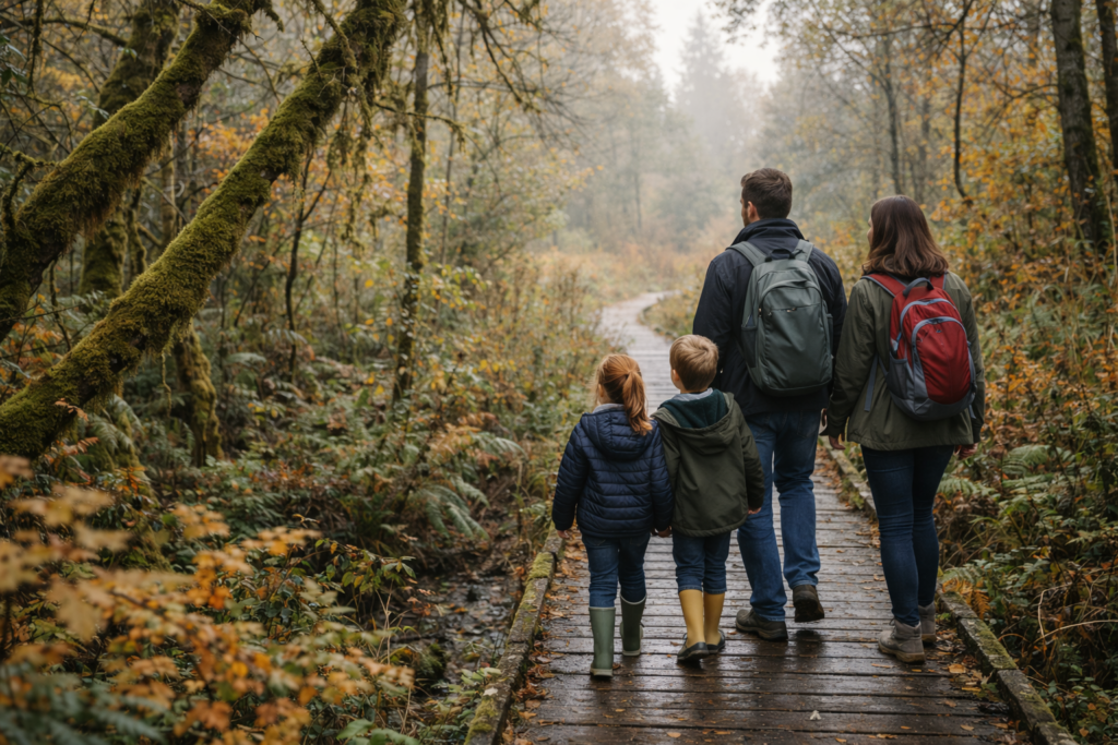 local shopping family hiking in autumn forest pathway Burnaby BC Fall Fun: Family Activities local-shopping-family-hiking-in-autumn-forest-pathway