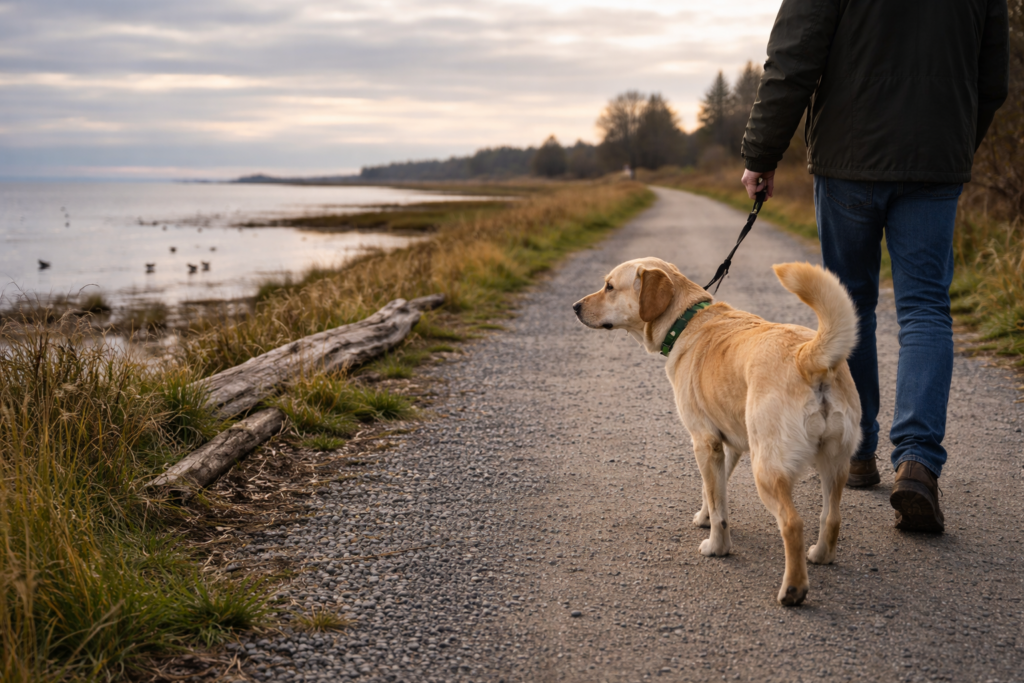 walking with a dog along the beach community events Burnaby Dog Parks & Pet Services walking-with-a-dog-along-the-beach-community-events