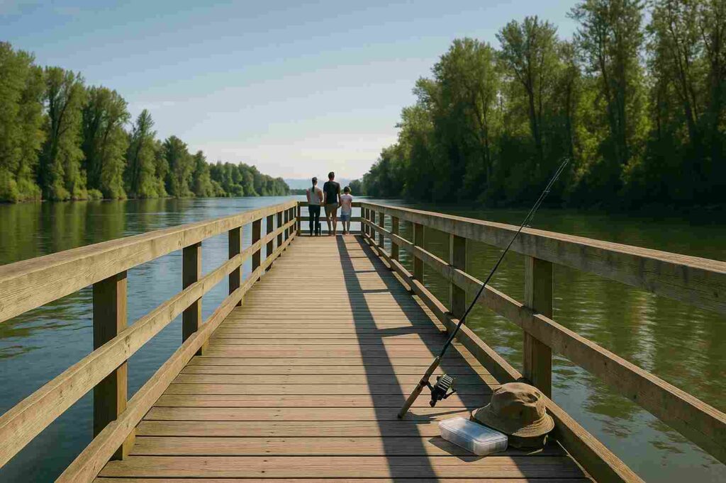 local shopping pier fishing three people relaxing water Parks In Burnaby for family outings local shopping pier fishing three people relaxing water