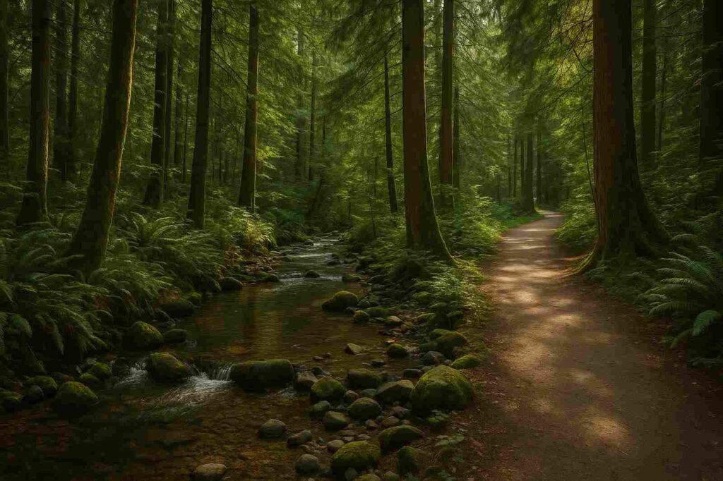 peaceful forest path with stream professional services Parks In Burnaby for family outings peaceful forest path with stream professional services
