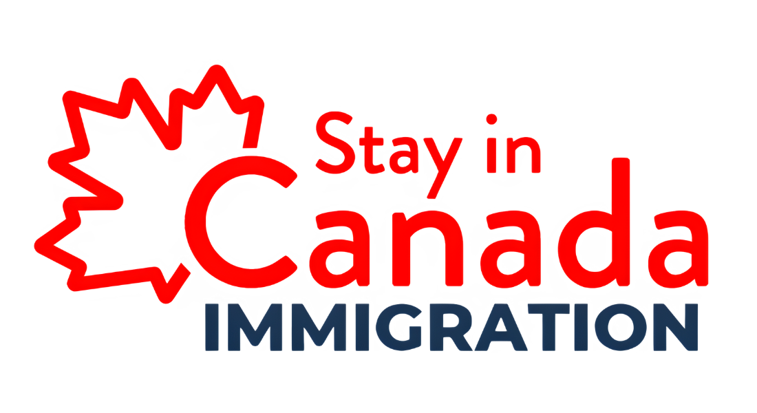 Stay in Canada Immigration logo with red maple leaf and text