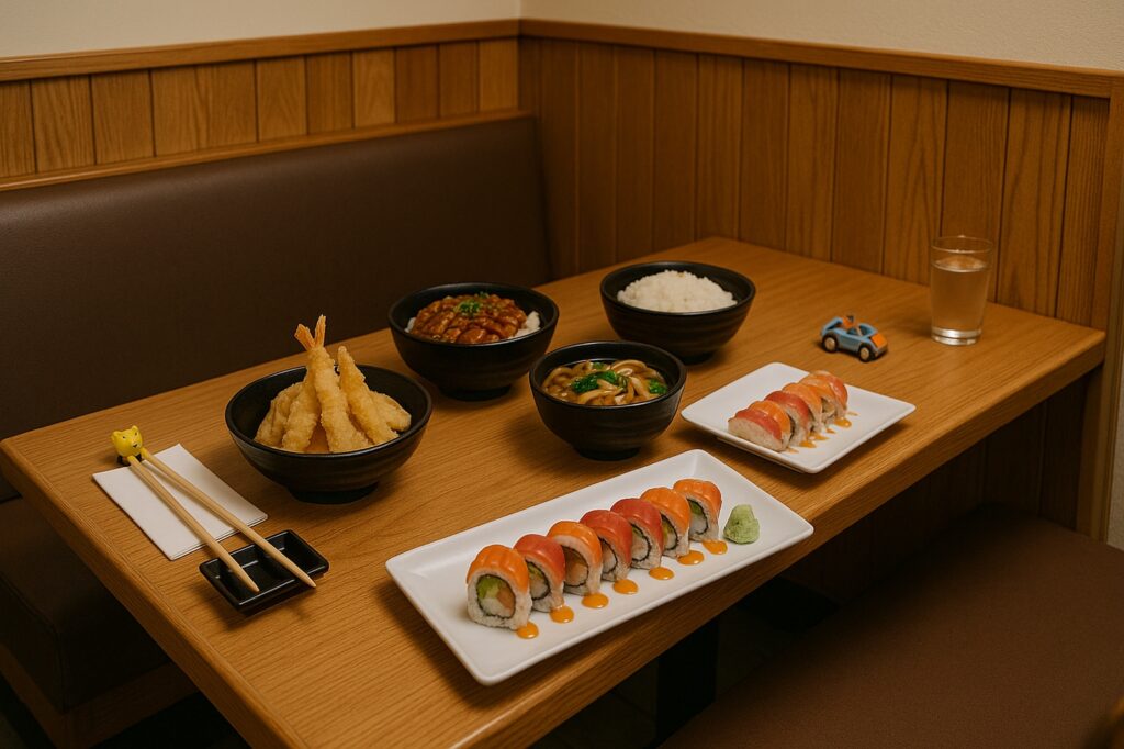 sushi and tempura meal with soup and rice delta Sushi in Burnaby Sushi and tempura meal with soup and rice in Burnaby
