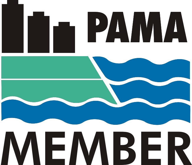 PAMA Member logo with Burnaby skyline and water waves