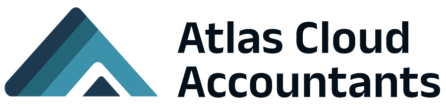Atlas Cloud Accountants logo featuring a geometric mountain design in shades of teal and navy blue