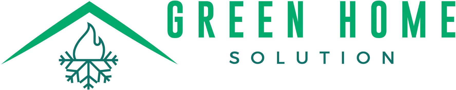 Green Home Solution logo featuring a house roof with a flame and snowflake symbol representing heating and cooling services in Burnaby