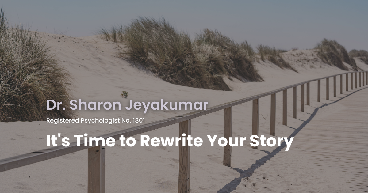 A wooden boardwalk pathway stretches through sand dunes with beach grass, representing a journey of personal growth and transformation with Dr. Sharon Jeyakumar, Registered Psychologist in Burnaby