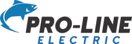 Pro-Line Electric logo featuring a blue fish design with company name in Burnaby