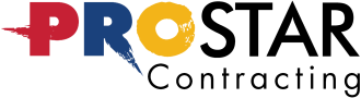 Prostar Contracting logo featuring red and blue P and R letters with yellow O and black STAR text