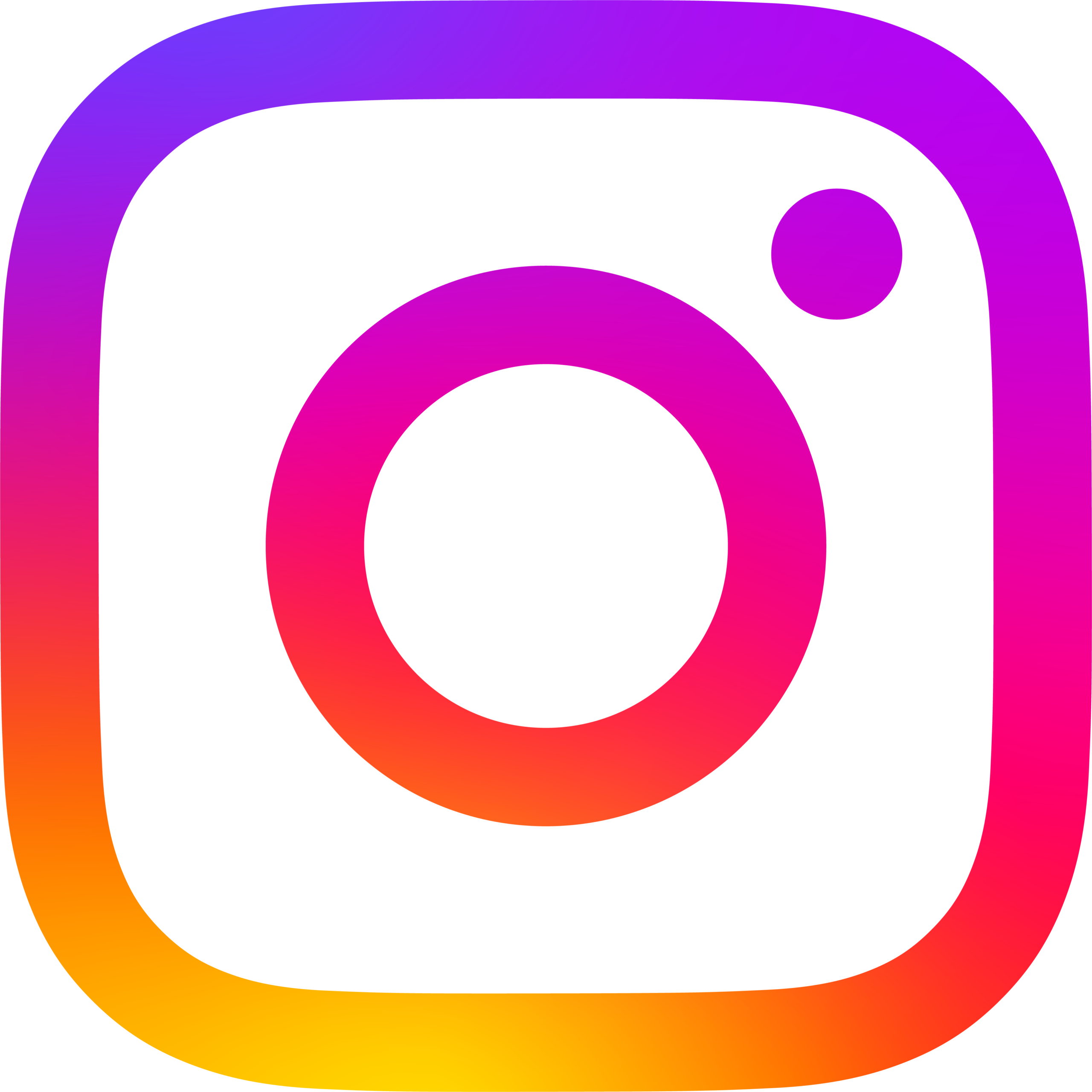 Instagram logo with gradient border transitioning from yellow to orange to red to magenta to purple, featuring a camera lens icon in the center and a small circular flash indicator in the upper right corner