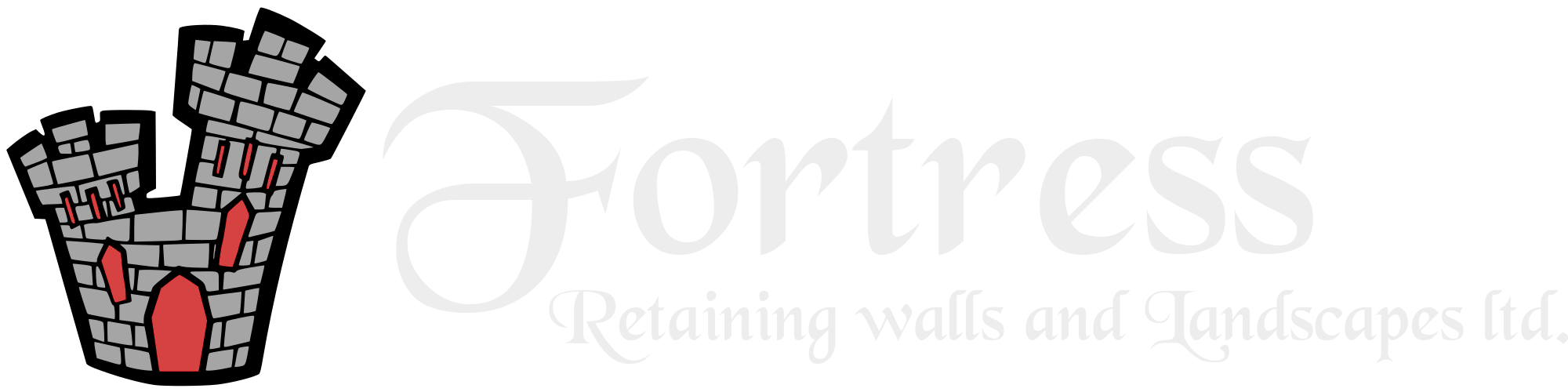 Fortress Retaining Walls and Landscapes Ltd. logo featuring a stylized grey brick fortress tower with red door and accents, serving Burnaby and surrounding areas
