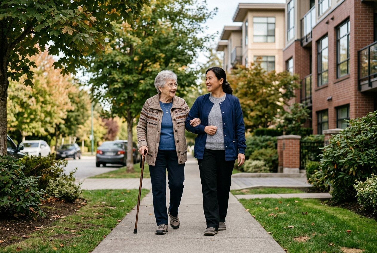 burnaby senior care walk support Top Five Burnaby Home Care Businesses for Seniors Burnaby senior walking safely with home care support
