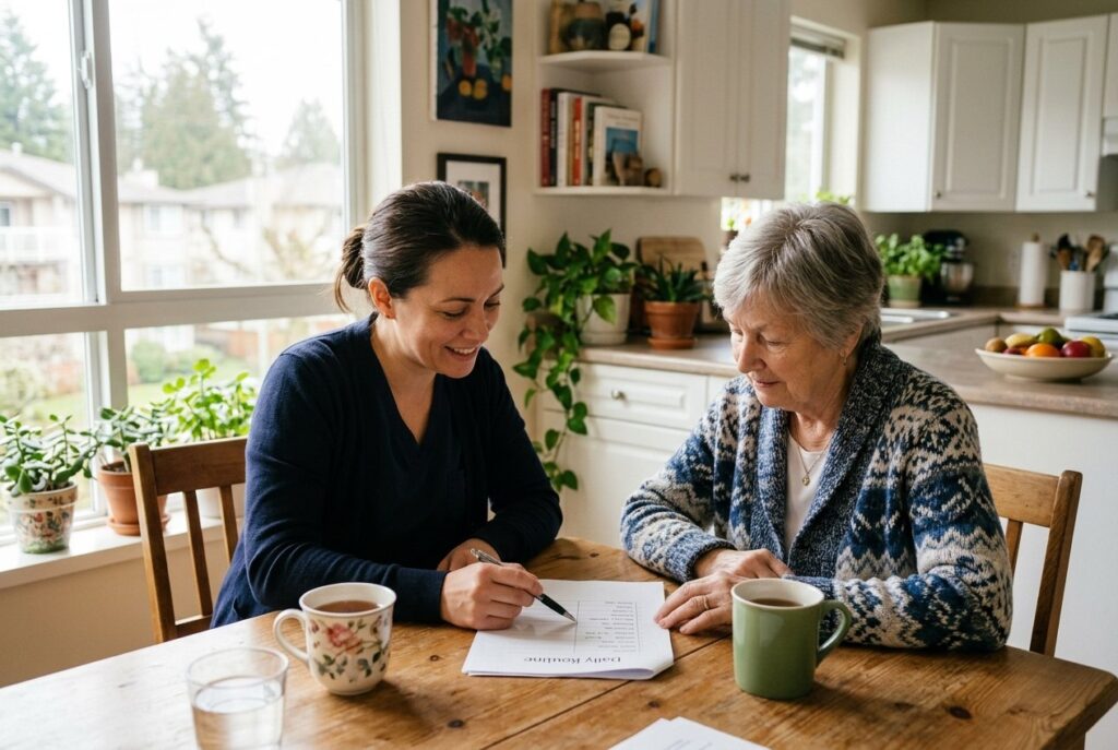 Burnaby senior home care support at a kitchen table