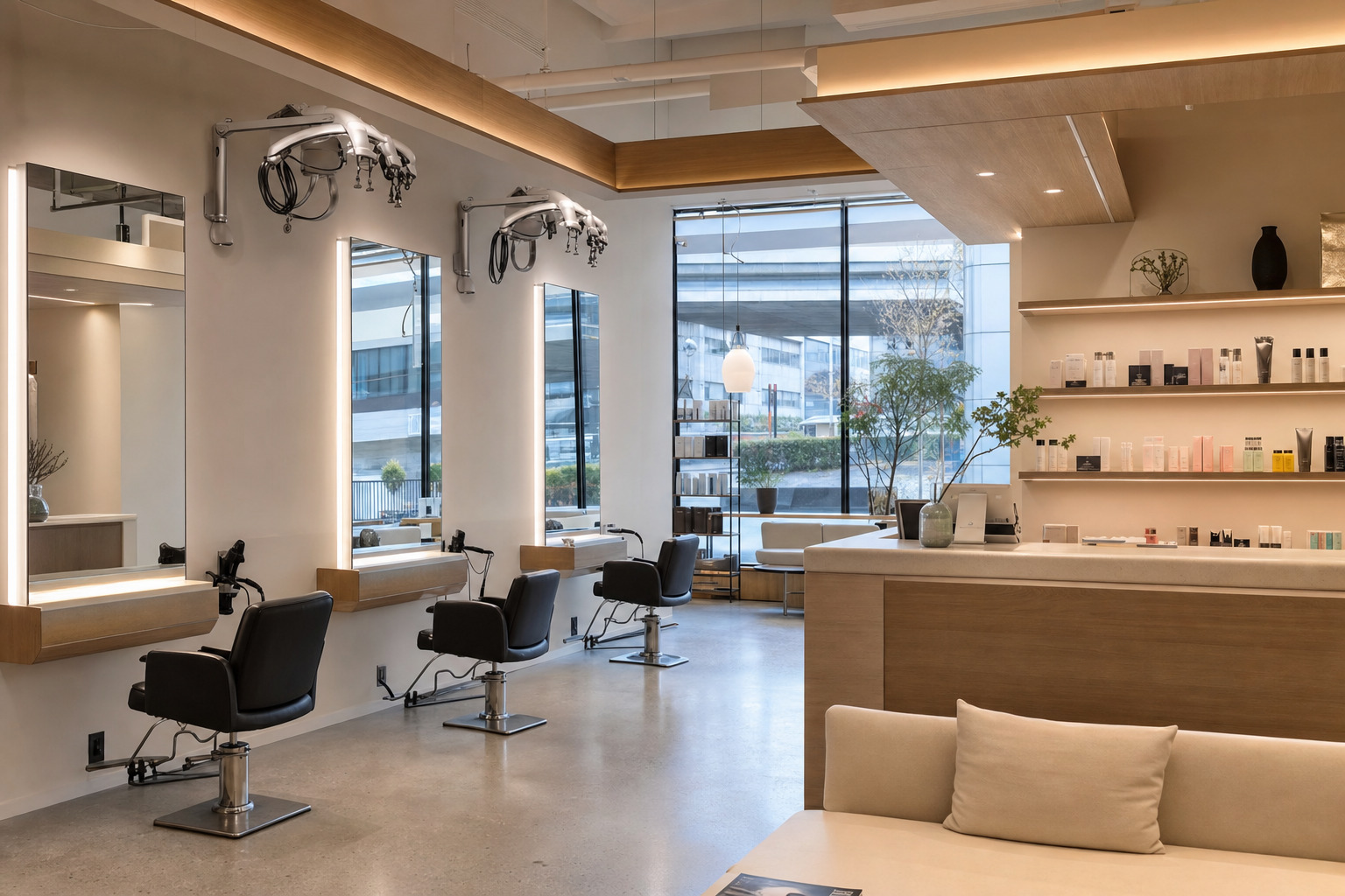 shop1 1 Top Hair Salons in Burnaby DZ Hair Salon on Kingsway with modern Korean-inspired styling stations