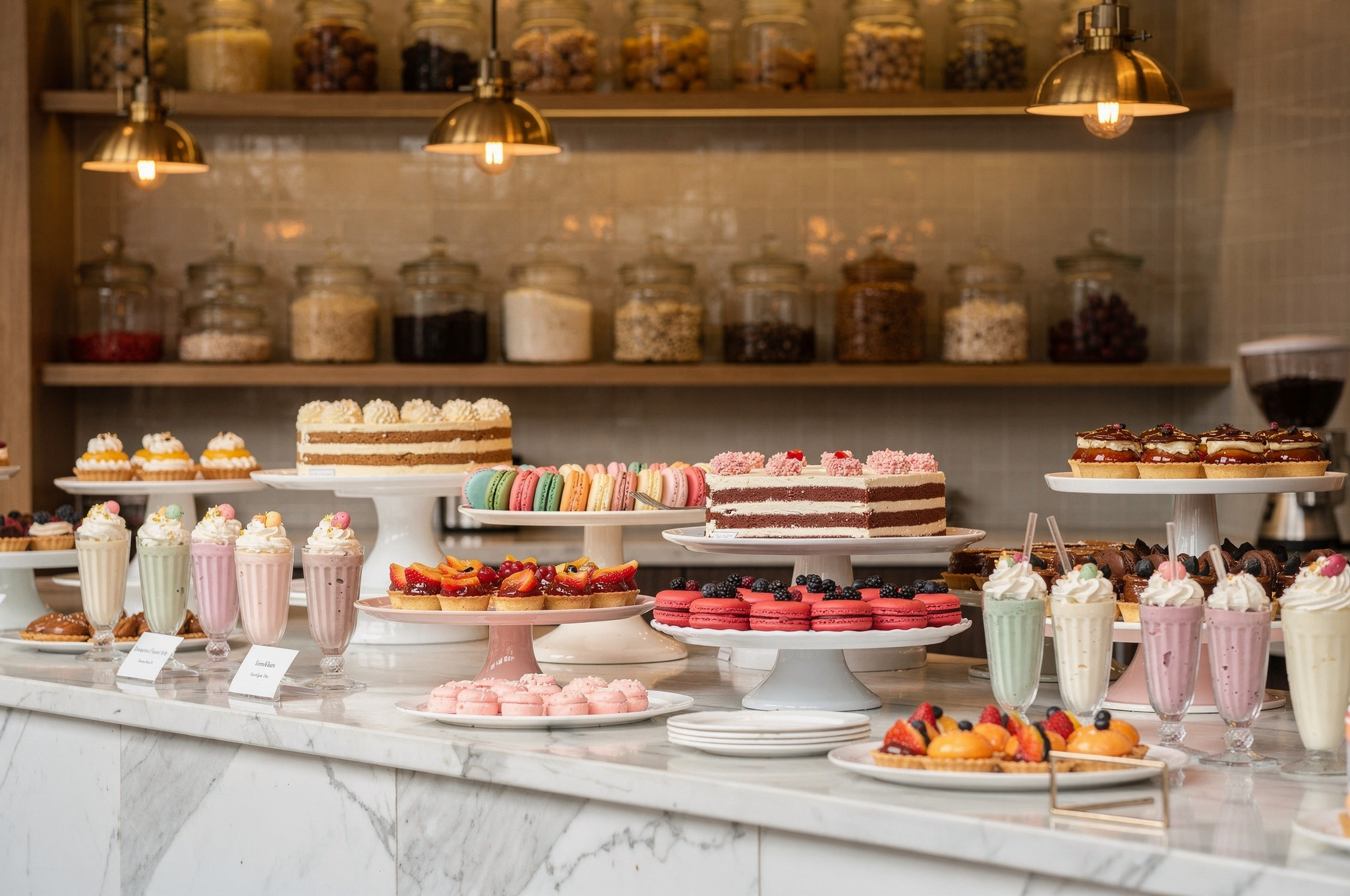 Dessert display case with cakes and pastries at a Burnaby dessert cafe
